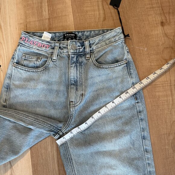 NWT PacSun X Playboy 90s Boyfriend Jeans Back Slash Size 24 Light Wash - Picture 7 of 14